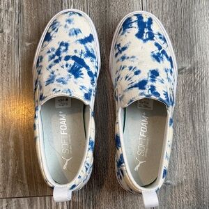 Puma White and Blue Tie-Dye Sneakers